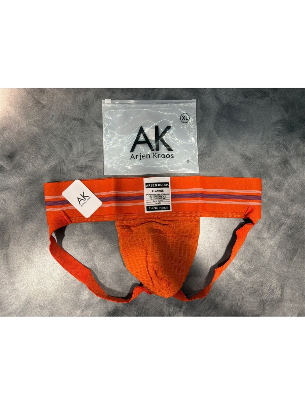 Arjen Kroos Men Gym Underwear Jockstrap Ribbed Pouch Striped Elastic W Orange XL